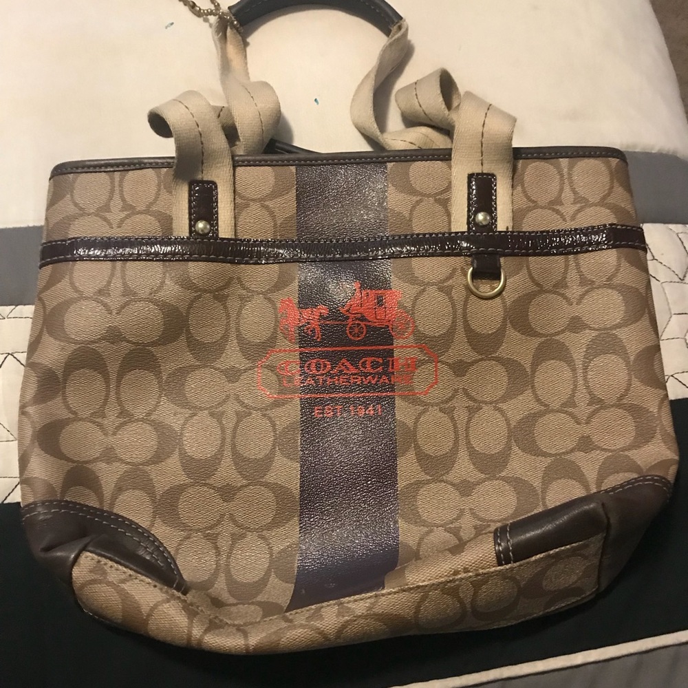 Authentic Coach Brown Coated Canvas Shoulder Bag